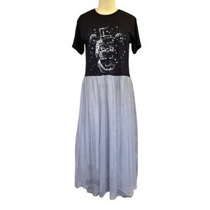 Goth Friday Nights At Freddy’s Fun Black and Gray Maxi Tulle T-shirt Dress